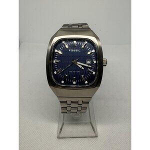 Fossil Mens Stainless Steel Watch With Blue Dial Date Display & Water Resistance